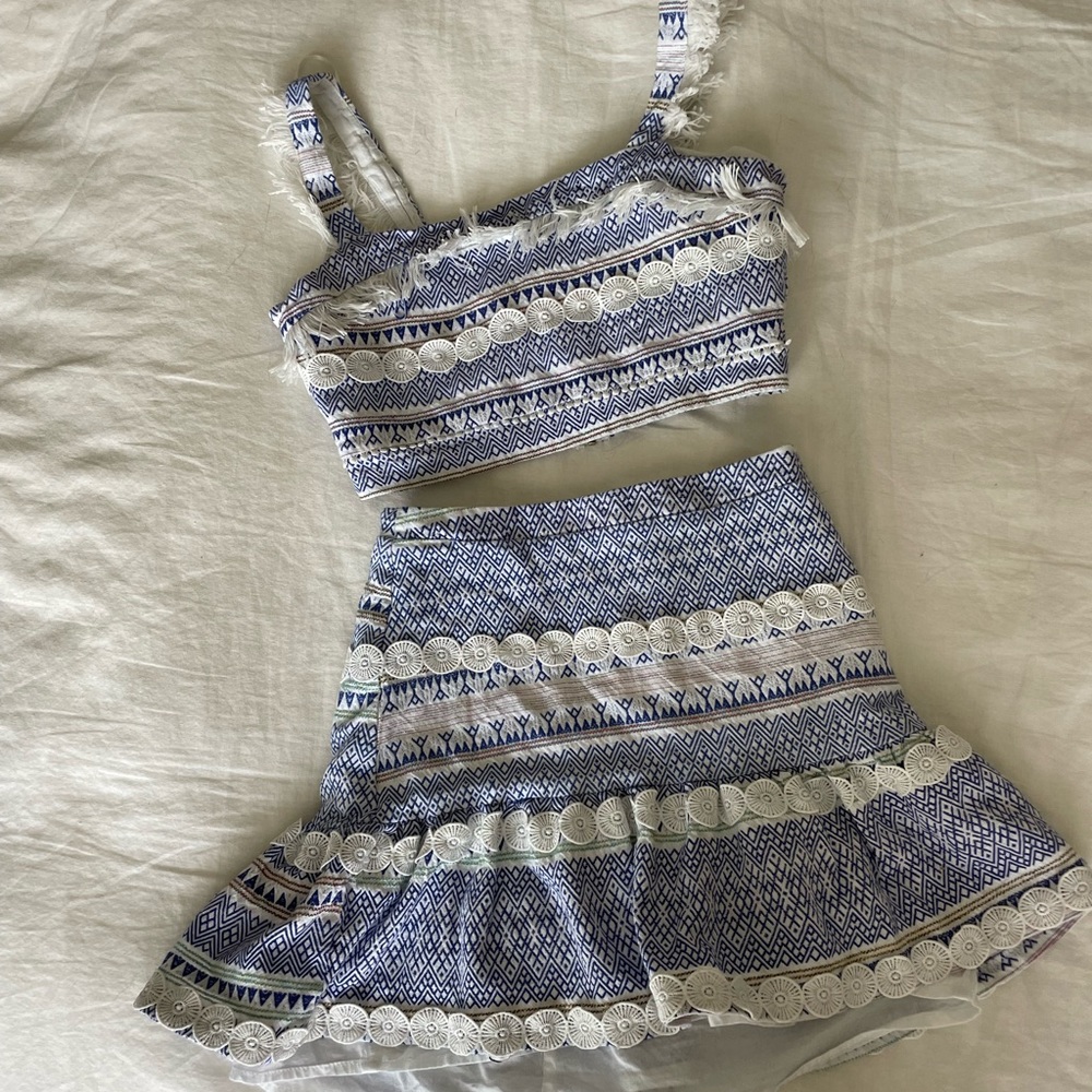 Just Me Blue and White Mini Skirt Set